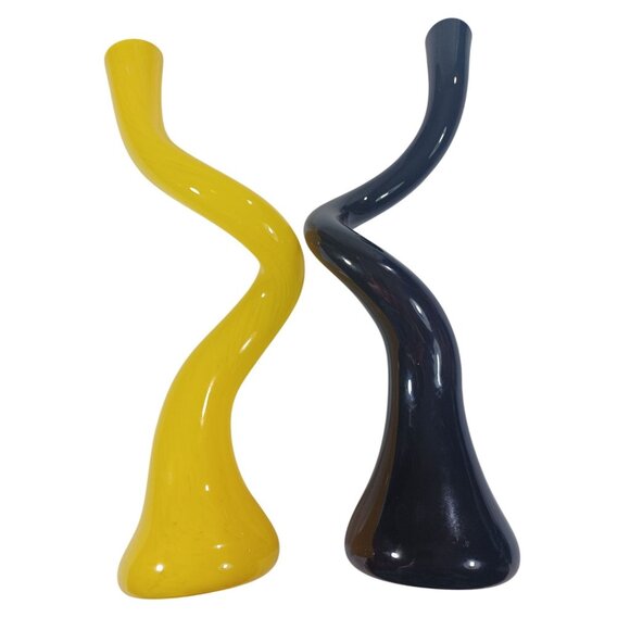 Vintage O'Dell Twist Entwined Art Glass Bud Vases Candle Holders Set Art Deco Bl - Picture 5 of 15